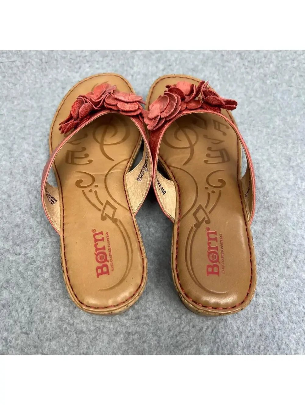 Born Kornelia Coral Leather Flower Womens Sandal Size 7 Flip Flop Thongs Comfort